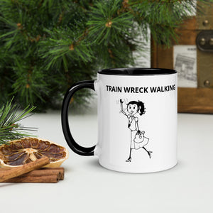 "Train Wreck Walking" Indie in arm cast, Mug with Color Inside