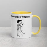 "TRAIN WRECK WALKING" Indie on Crutches, Mug with Color Inside