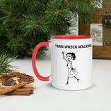 "Train Wreck Walking" Indie in arm cast, Mug with Color Inside