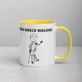 "TRAIN WRECK WALKING" Ike on Crutches Mug with Color Inside